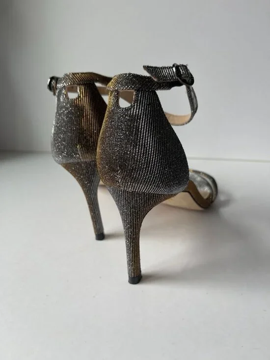 Stuart Weitzman NuNakedStraight Pyrite Metallic Sandal Stiletto Heel - Picture 4 of 8